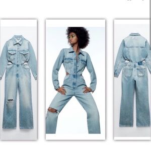 Zara Light Blue Denim Jumpsuit